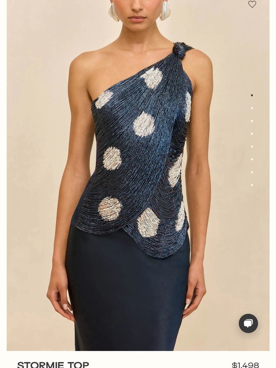 cult gaia Dresses & Skirts - cult gaia Navy and White One-Shoulder Polka Dot Top
